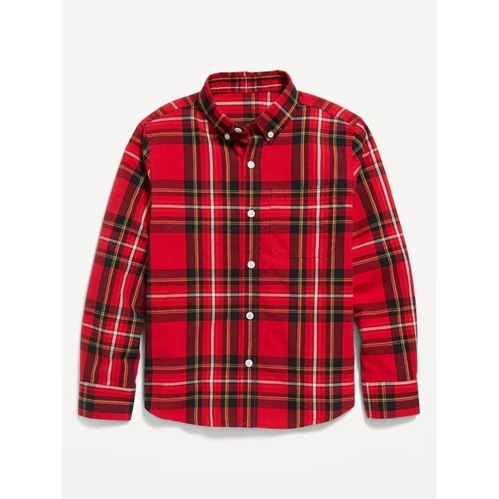 Old Navy Boy's Poplin Built-in Flex Button Down Shirt #407251 - Red Plaid - L